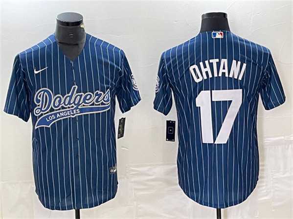 Men%27s Los Angeles Dodgers #17 Shohei Ohtani Navy Cool Base With Patch Stitched Baseball Jersey->los angeles dodgers->MLB Jersey